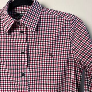 Lauren Ralph Lauren Full Button Down Plaid Red Black White Stretch Non Iron XS